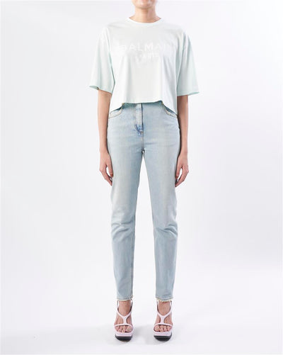 Balmain Cropped Short-Sleeve T-Shirt (Green)