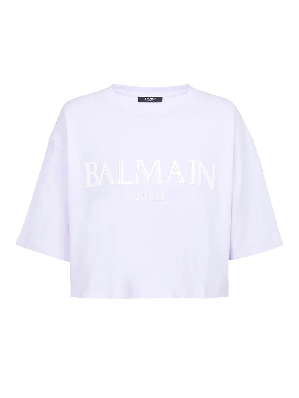 Balmain Cropped T-shirt With Rubber Roman Logo (White)