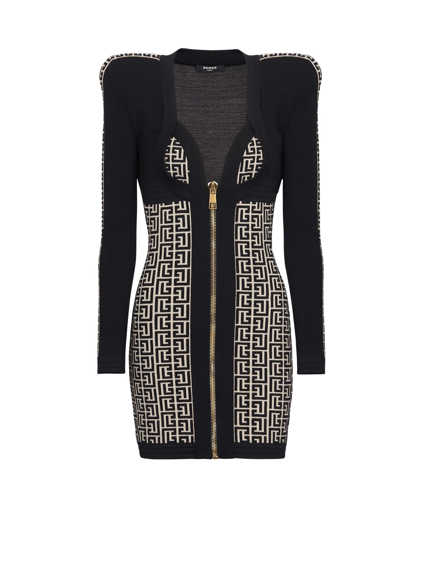 Balmain Monogrammed Bodycon Knit Dress (Black)