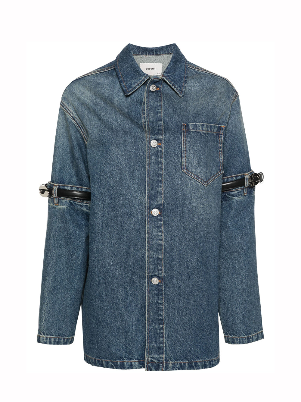 Belted Elbow Denim Jacket (Blue)