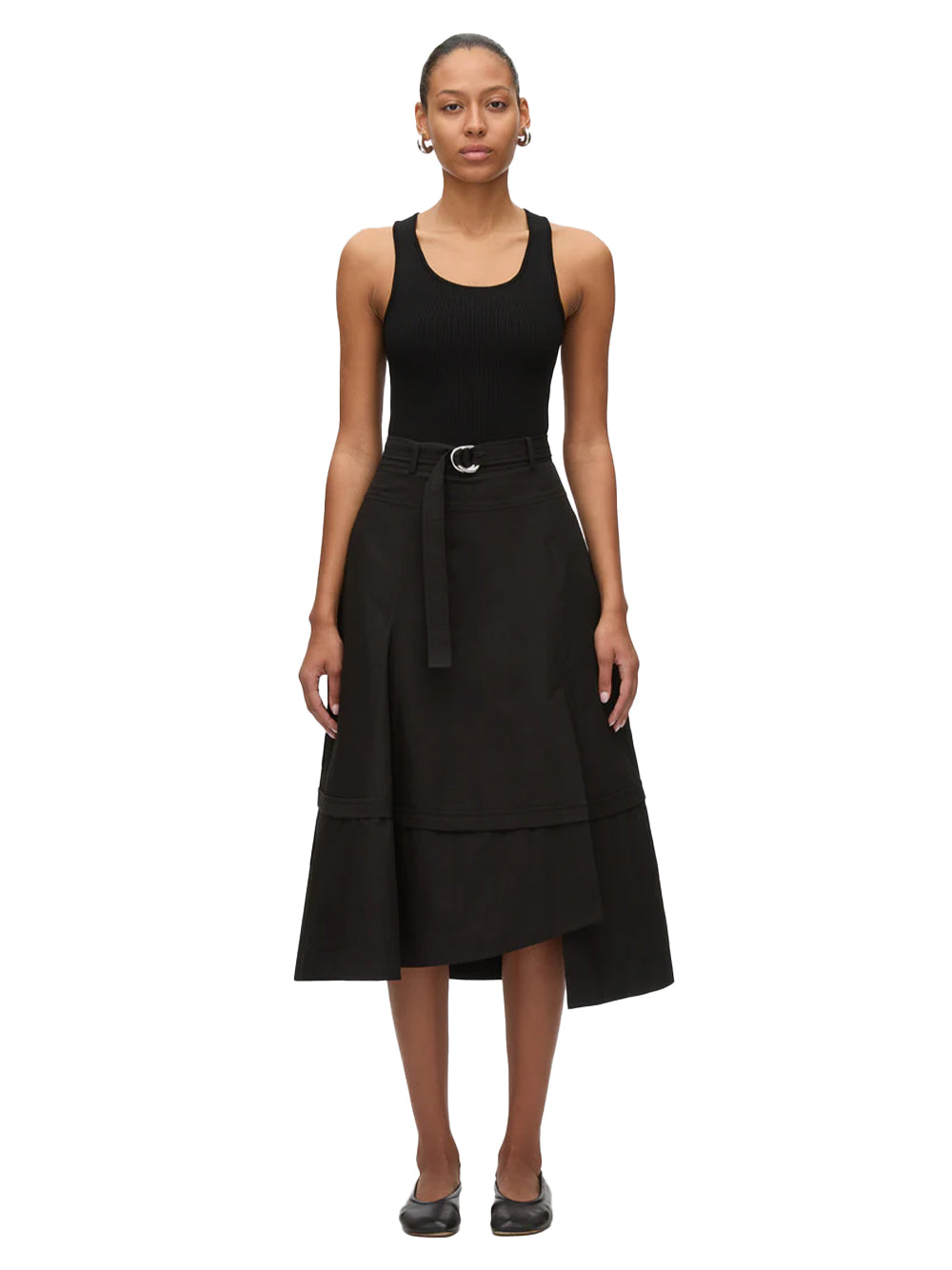 Belted Flare Skirt (Black)