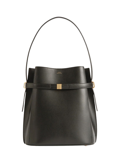 Belted Leather Bucket Bag (Bark)