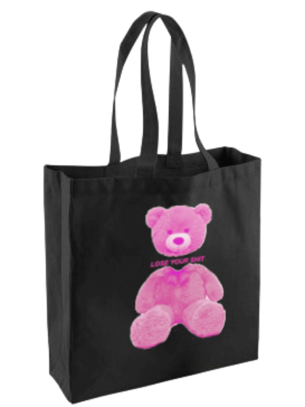 Shit Bear Pink Canvas Tote (Black)