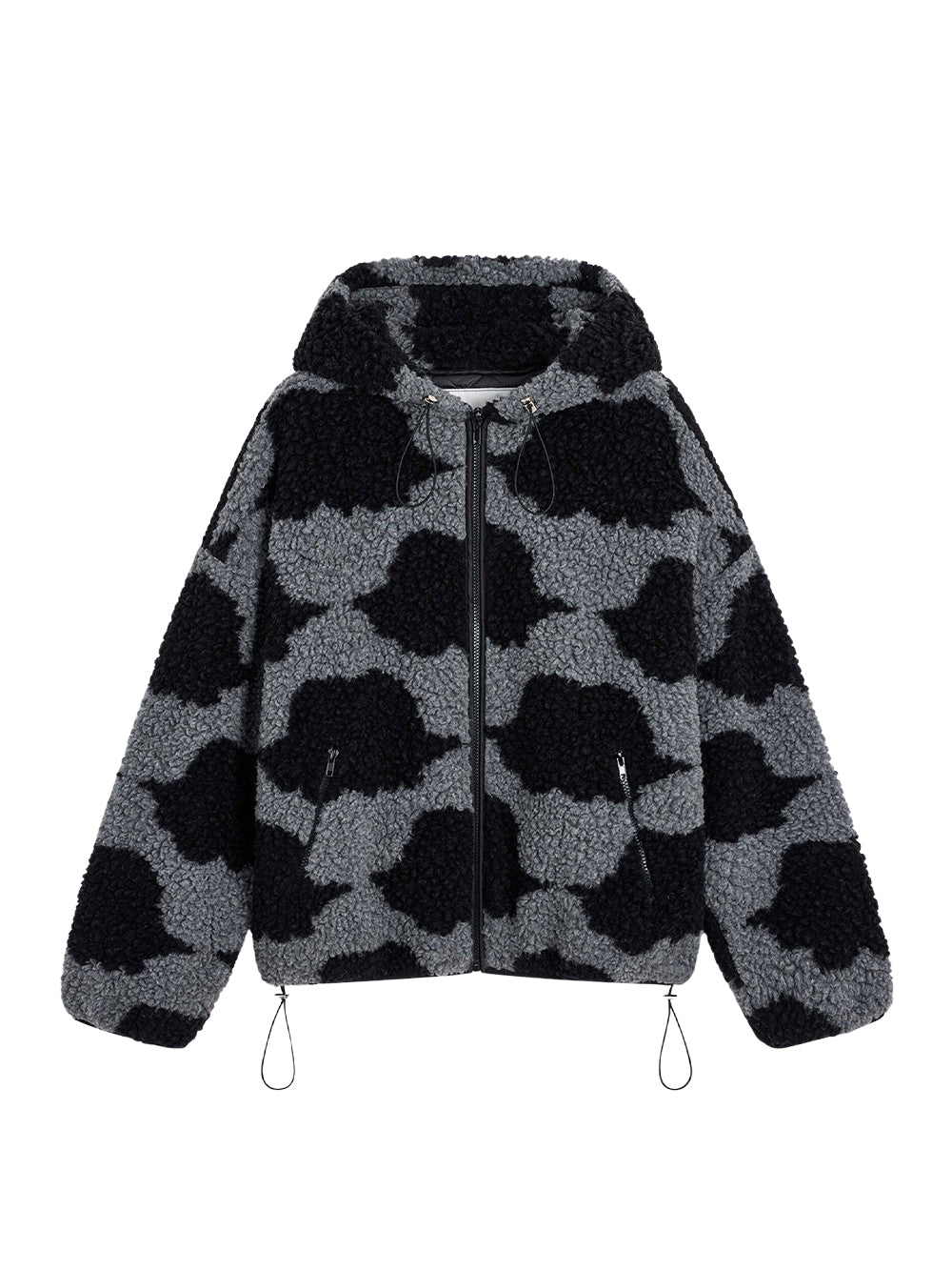 Black Angel Pattern Drawstring Sherpa Jacket (Multi)