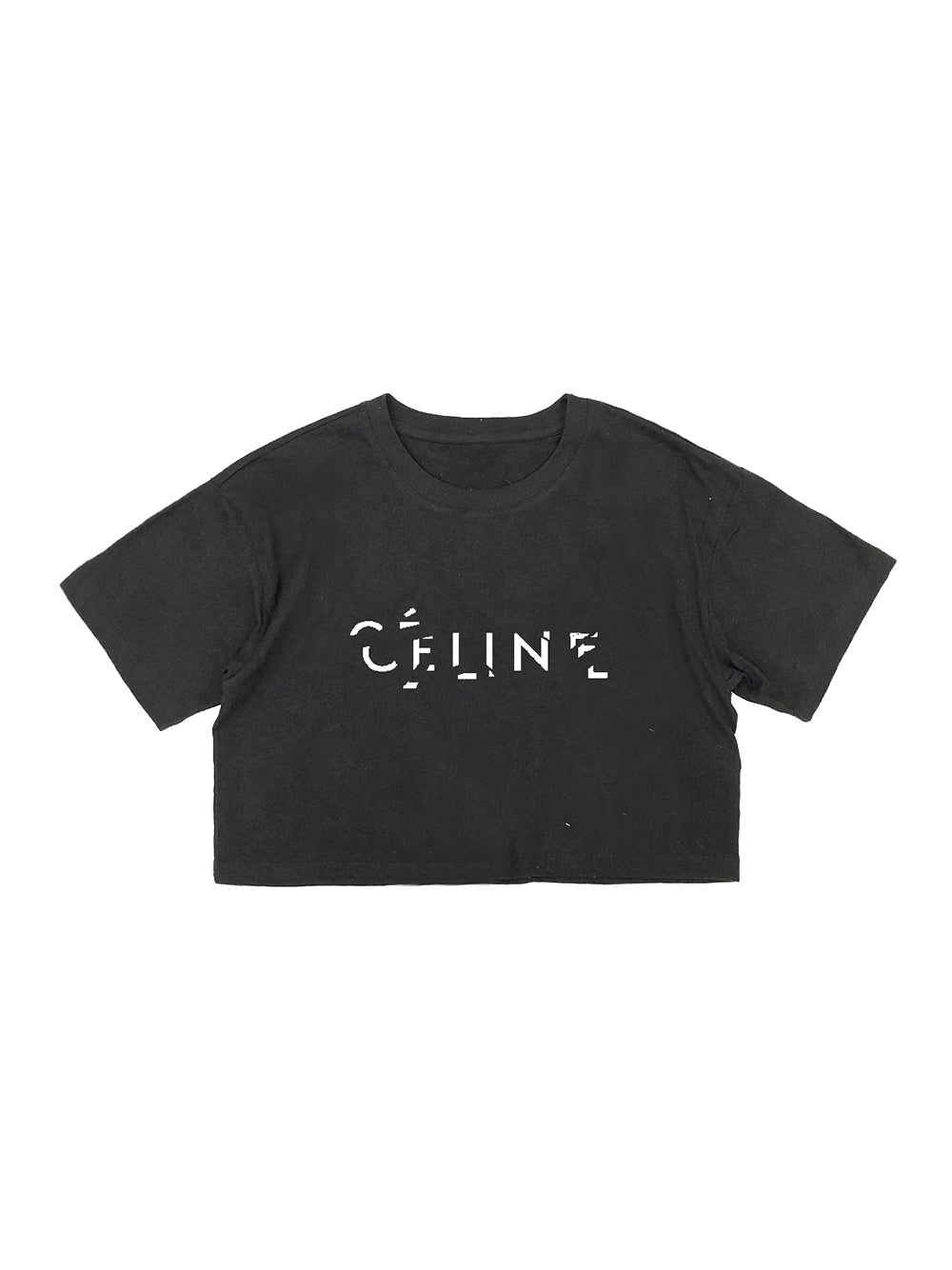 Celine Crease Cropped T-Shirt (Black)