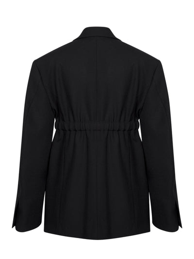 Blazer With Integrated Leather Belt Below Bust (Black)