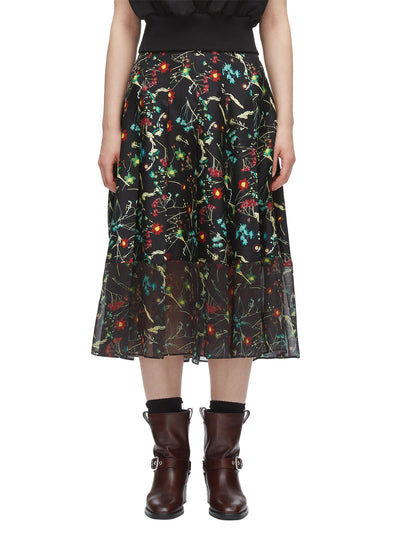 Bliss Floral Pleated Skirt (Black Multi)