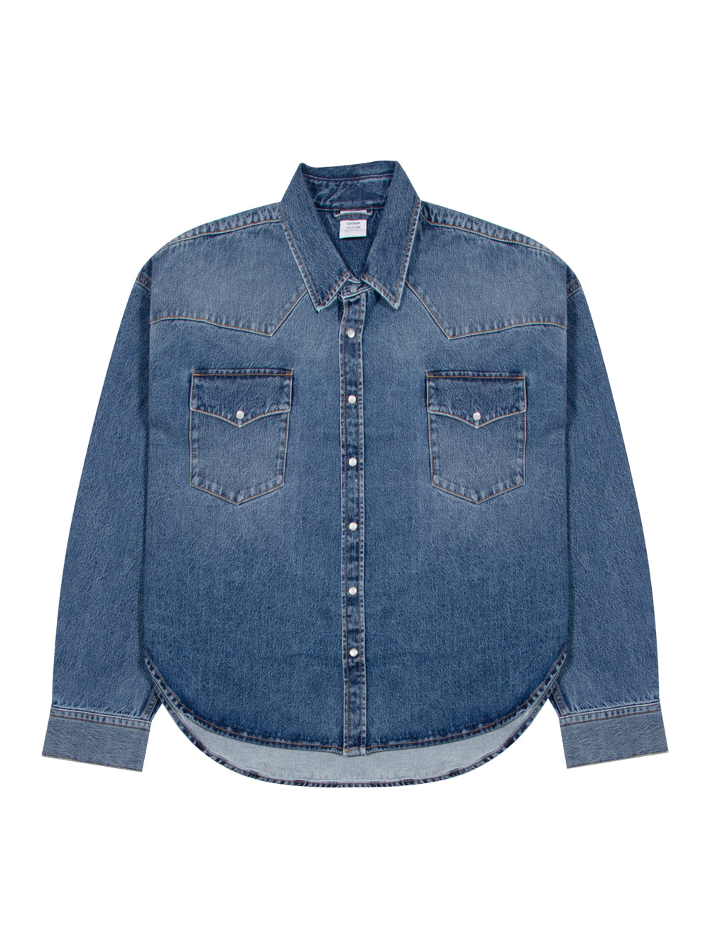 Boxy Cropped Denim Shirt (Mid Blue)