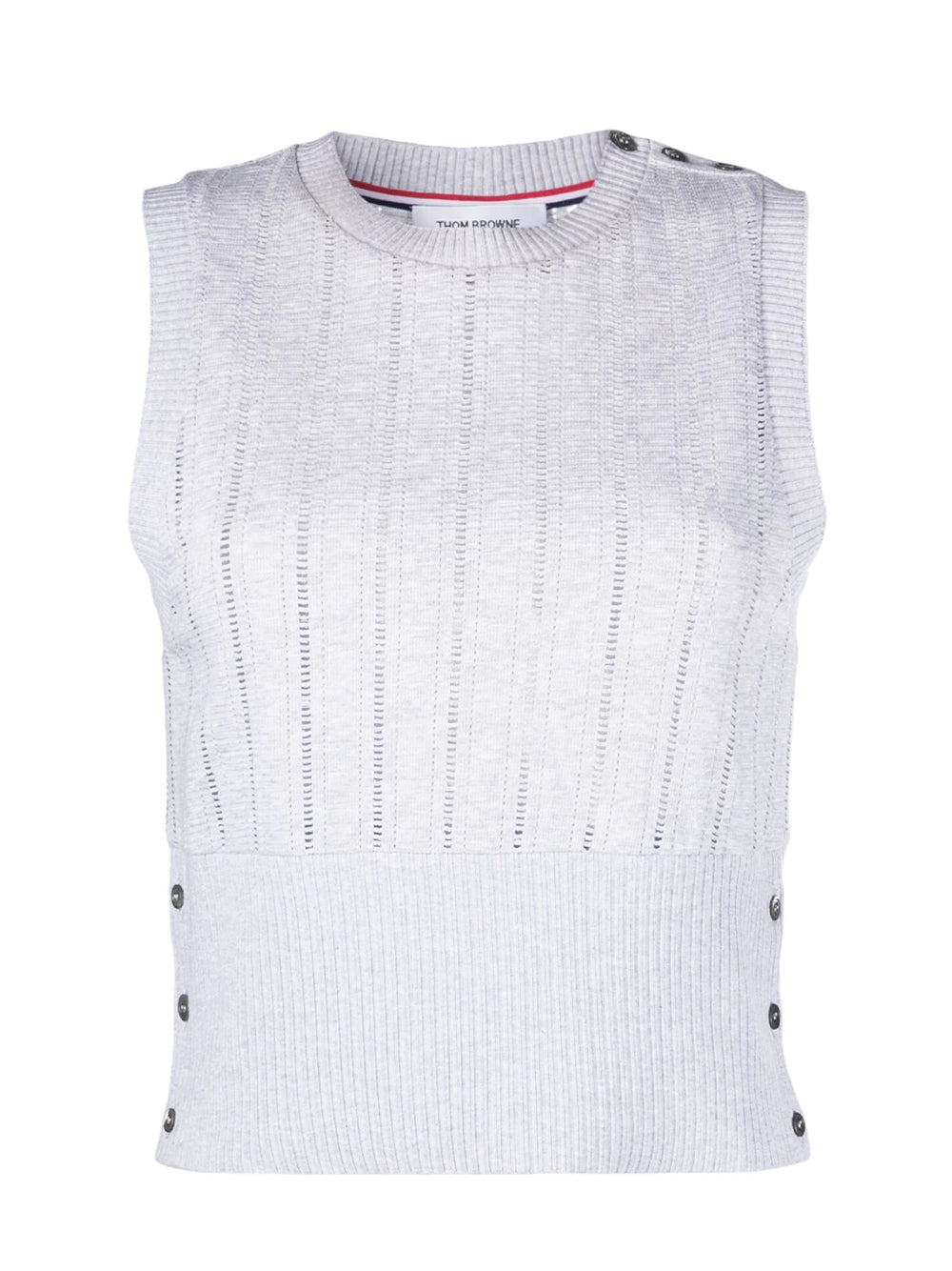 Button-Detail Pointelle-Knit Vest (Light Grey)