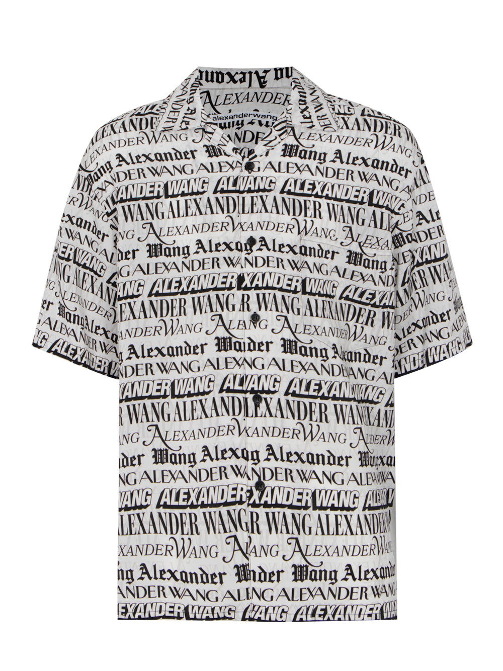 Button Down Camp Shirt W/ Newspaper Print (White/Black)