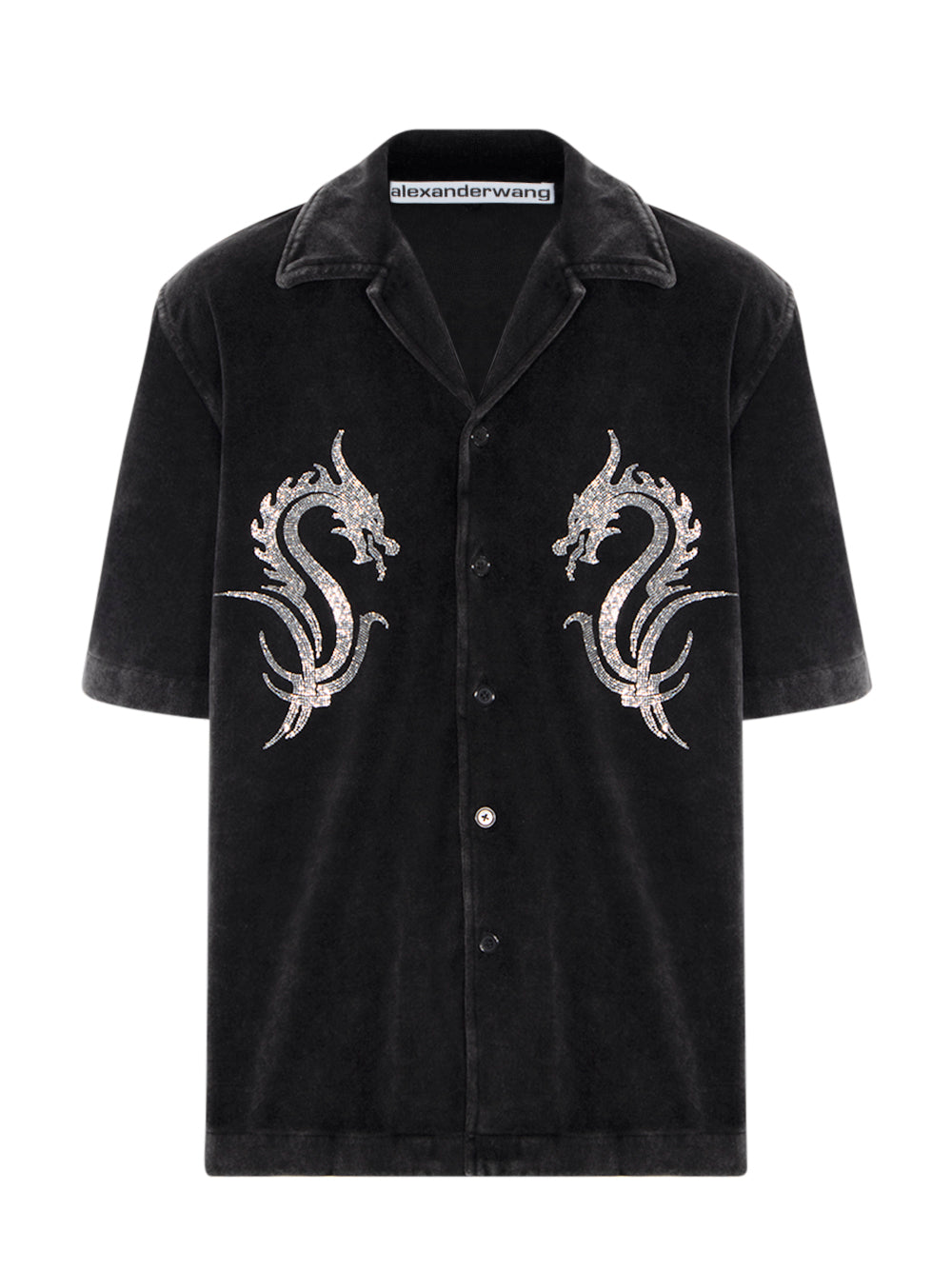 Button Down Shirt W/ Crystal Dragon Hotfix Washed Pepper