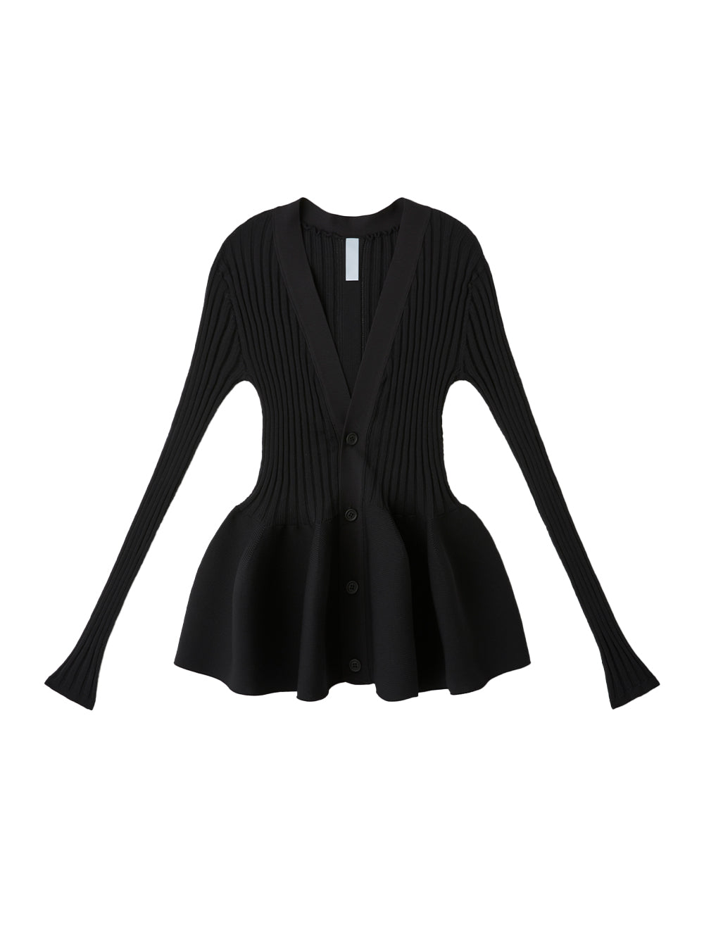 V-Neck Peplum-Waist Cardigan Black