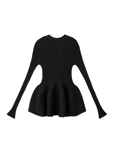 V-Neck Peplum-Waist Cardigan Black