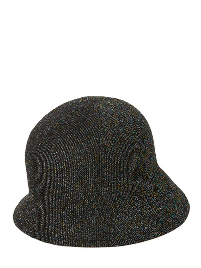 Mesh Knit Glitter Asymmetric Hat (Black-Multi)