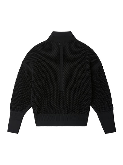 Lattice Stand Fall Collar Blouson (Black)