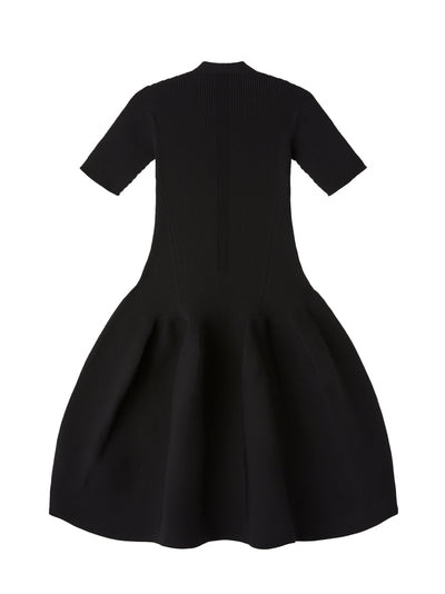 Pottery Hs Stand-Up Collar Short Sleeve Mini Dress (Black)