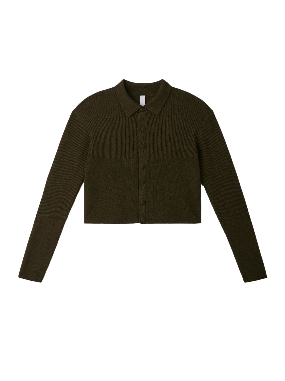 Cashmere Silk Cropped Shirt Cardigan (Fern Green)