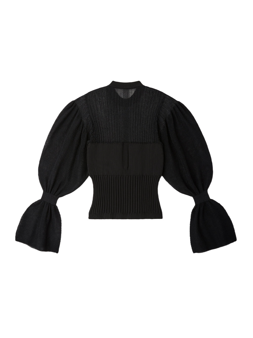Fluted Lucent Glitter Marie Sleeve Top (Black-Black)