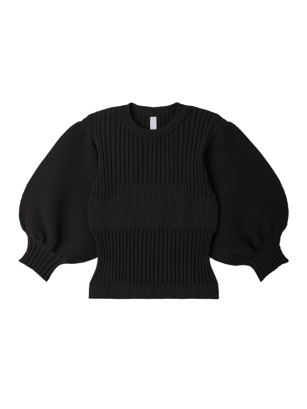 Fluted Short Puff Sleeve Cropped Top (Black)