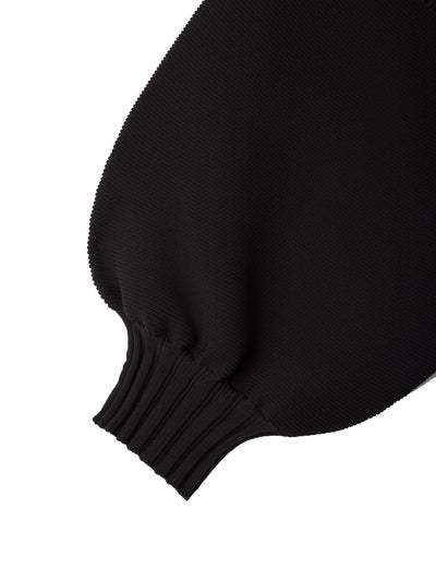 Fluted Short Puff Sleeve Cropped Top (Black)