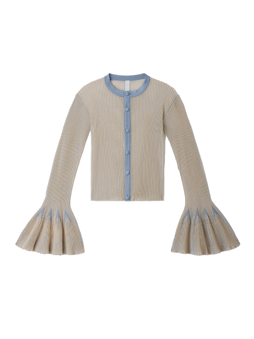 Hypha Lucent Bell Sleeve Cardigan (Robin Egg Blue-Bisque Beige)