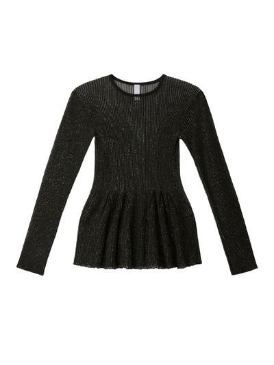 Hypha Lucent Glitter Long Sleeve Flare Top (Black-Multi)