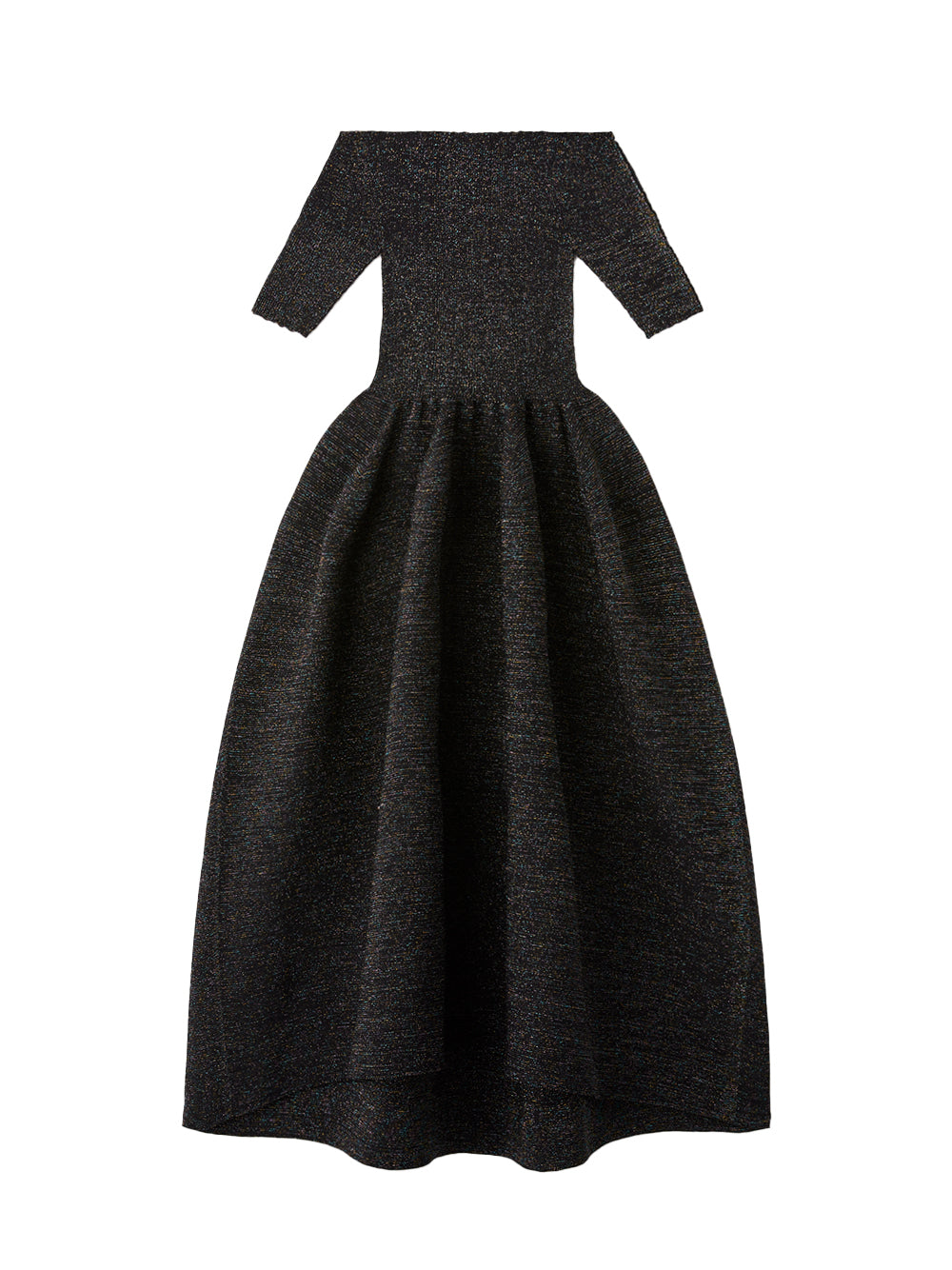 Pottery Glitter Off-Shoulder Short Sleeve Dress (Black-Multi)