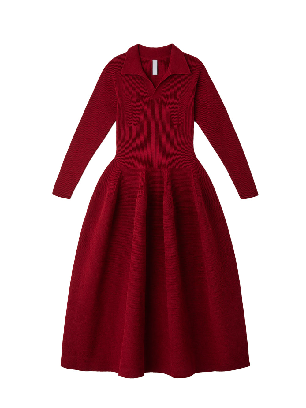 Pottery Velvet Long Sleeve Polo Dress (Maroon Red)