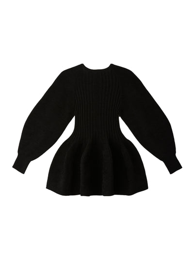 Pottery Velvet Puff Sleeve Cardigan (Black)