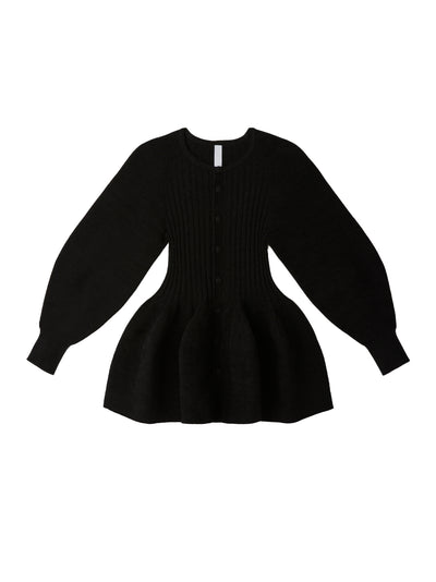 Pottery Velvet Puff Sleeve Cardigan (Black)