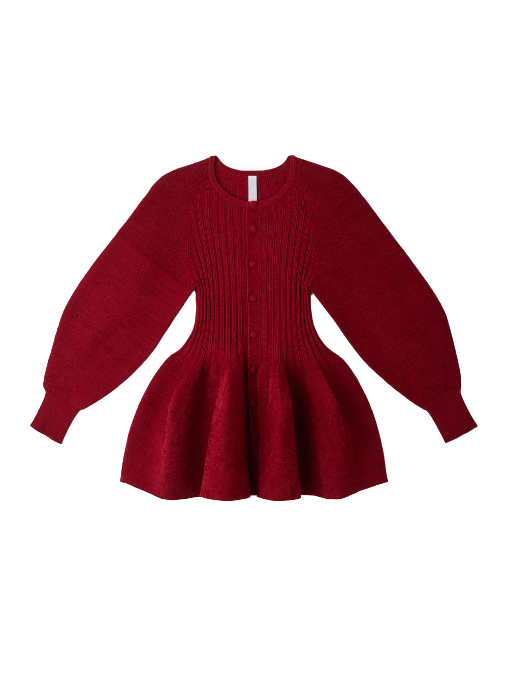 Pottery Velvet Puff Sleeve Cardigan (Maroon Red)