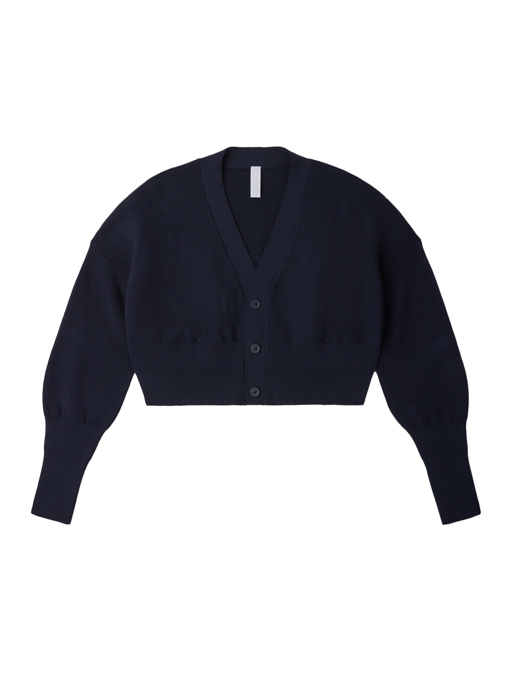 Wool Garter Cropped Cardigan (Navy)