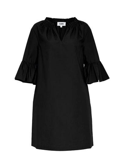 Peach Cotton Poplin Frill Dress (Black)