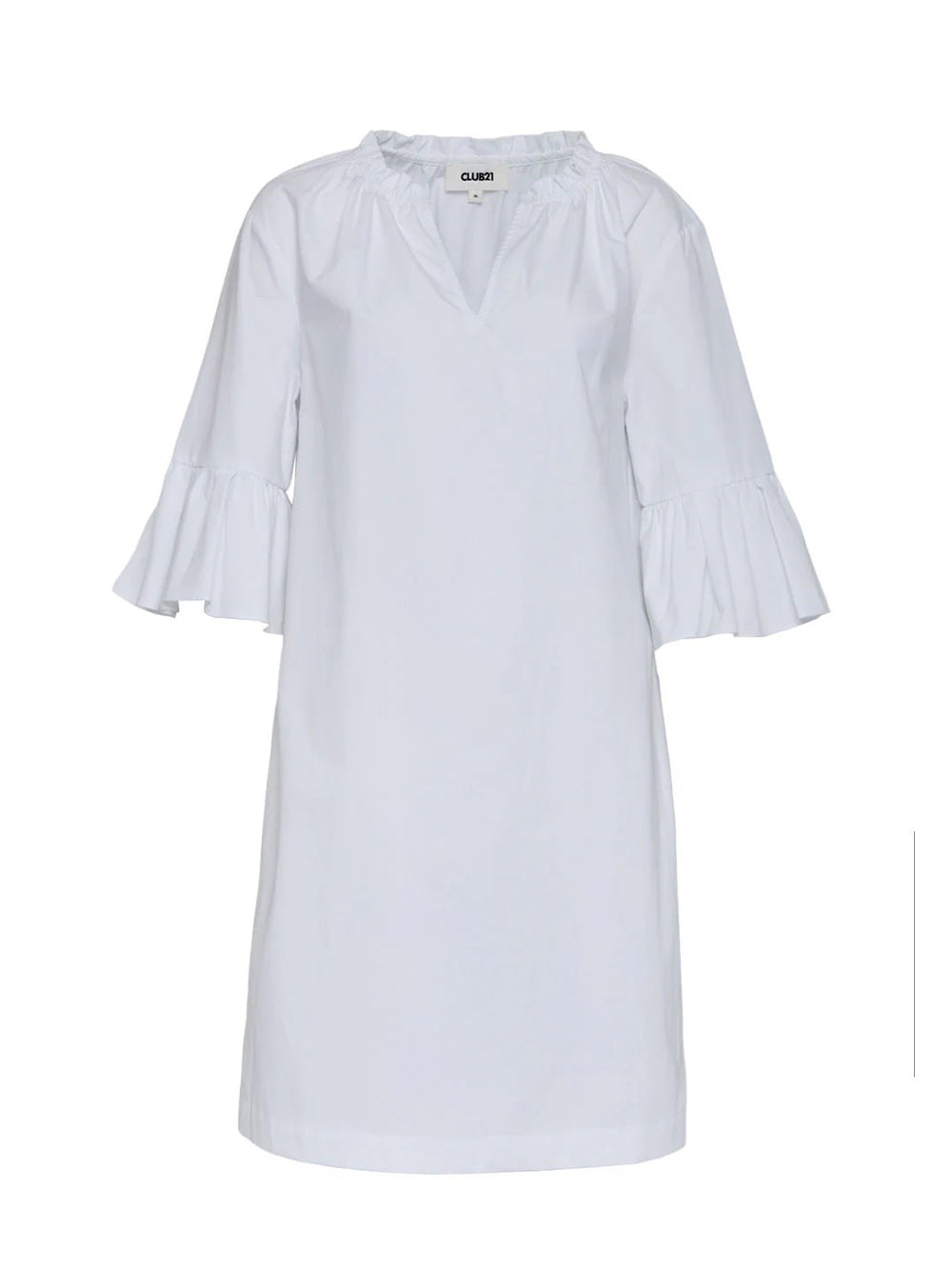 Peach Cotton Poplin Frill Dress (White)