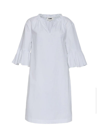 Peach Cotton Poplin Frill Dress (White)