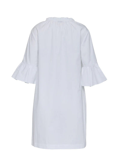 Peach Cotton Poplin Frill Dress (White)