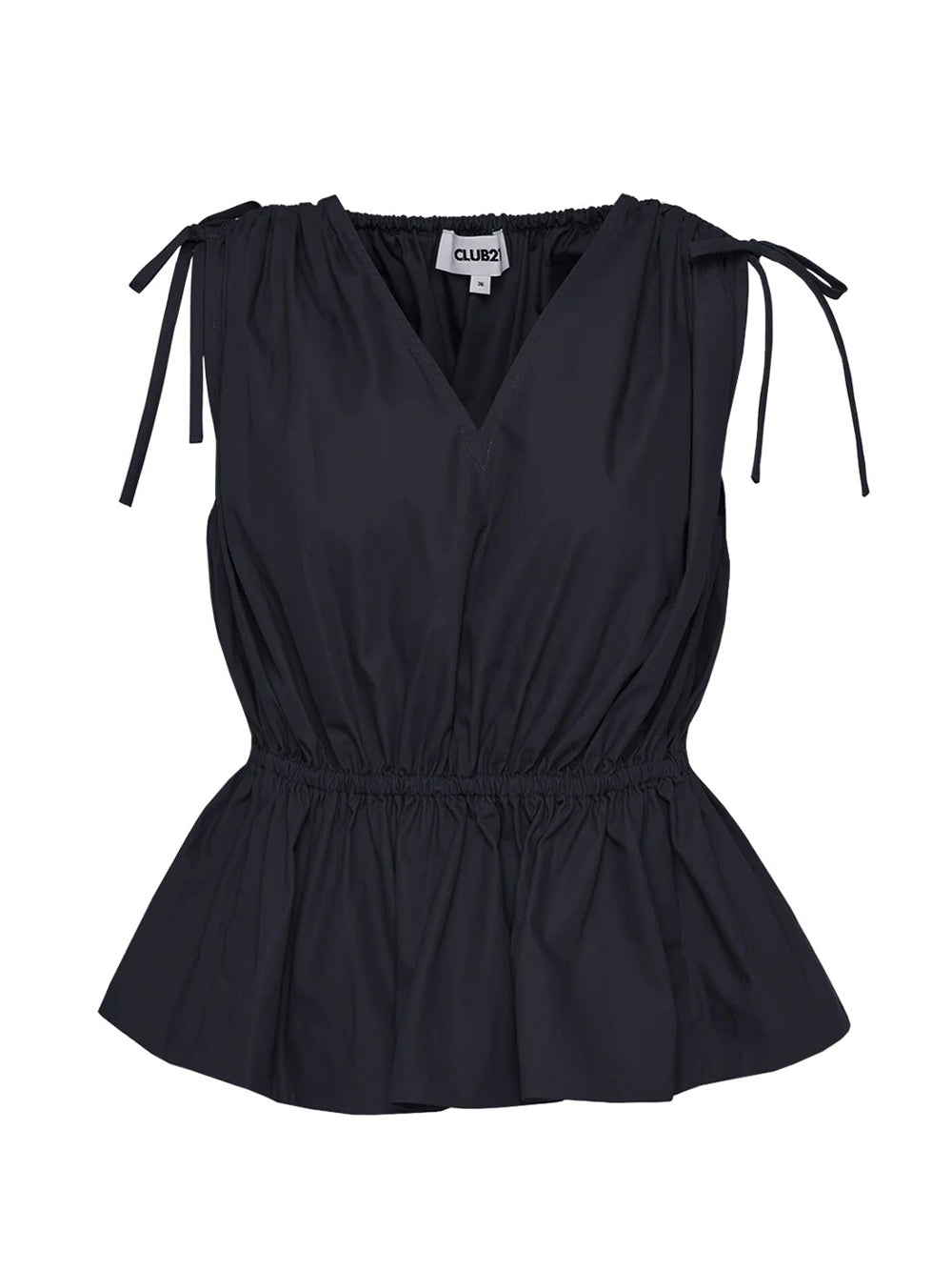 Peach Cotton Poplin Gathered Top (Black)