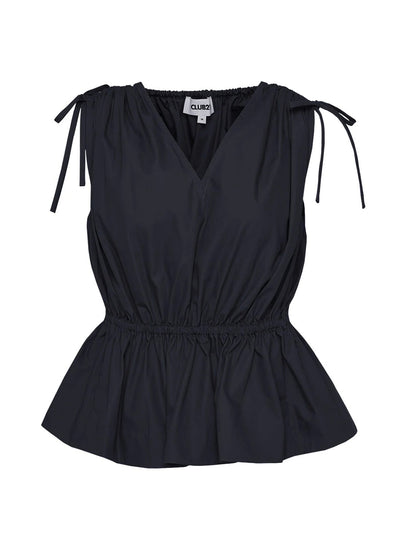 Peach Cotton Poplin Gathered Top (Black)