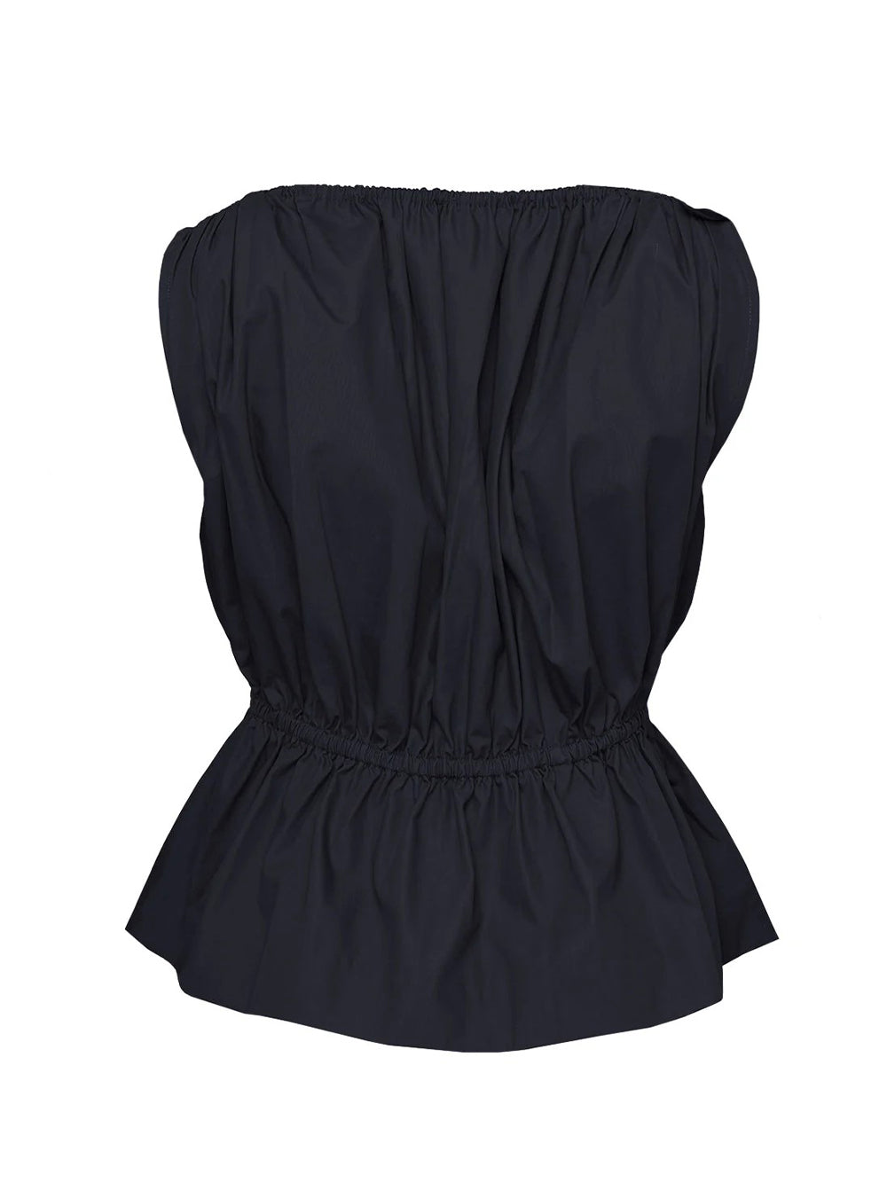 Peach Cotton Poplin Gathered Top (Black)