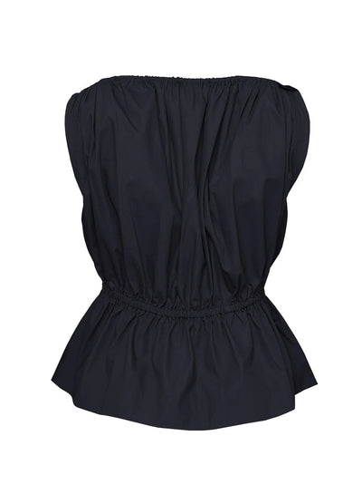 Peach Cotton Poplin Gathered Top (Black)