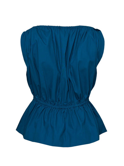 Peach Cotton Poplin Gathered Top (Peacock)
