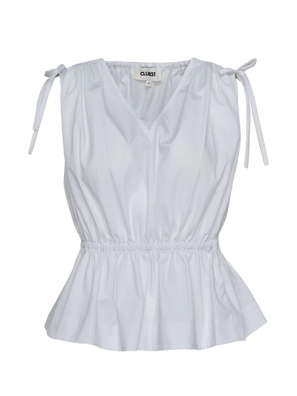 Peach Cotton Poplin Gathered Top (White)