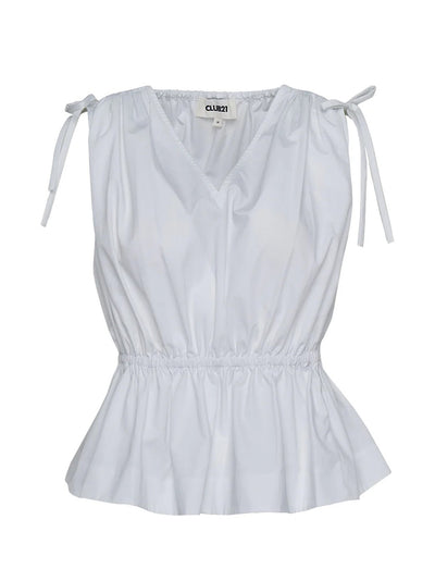 Peach Cotton Poplin Gathered Top (White)