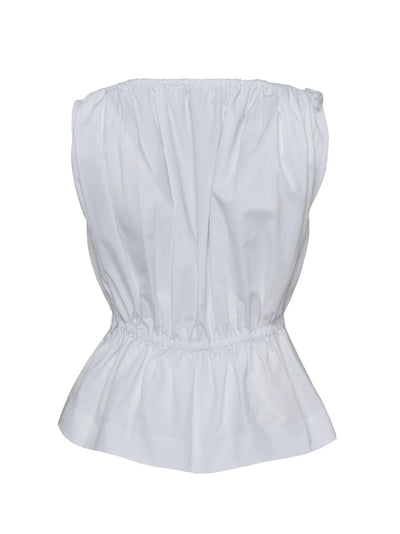 Peach Cotton Poplin Gathered Top (White)