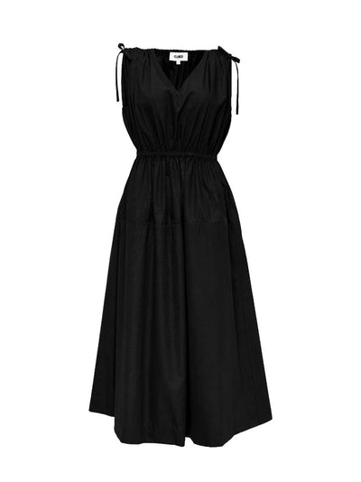 Peach Cotton Poplin Sleeveless Gathered Dress (Black)