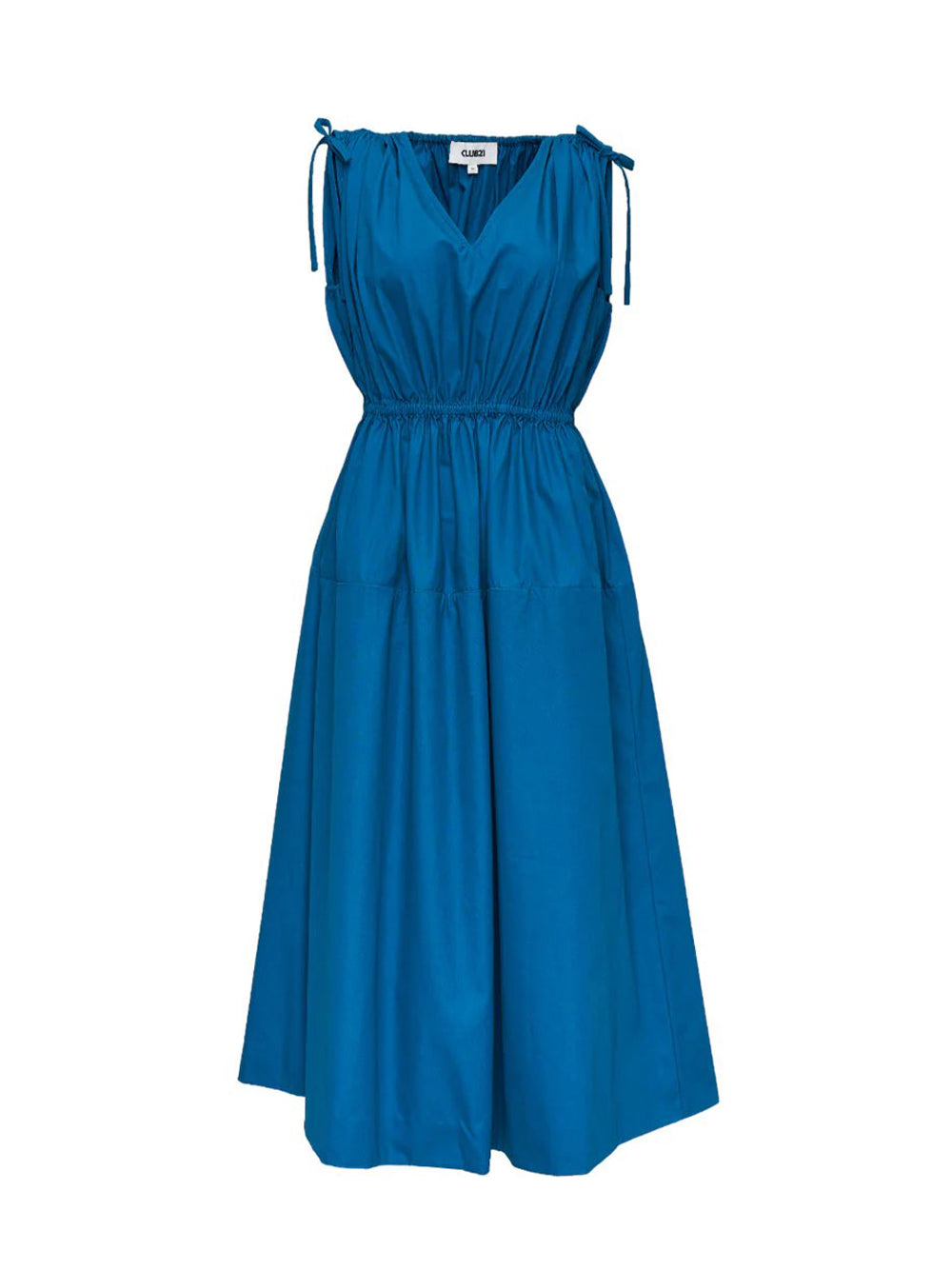 Peach Cotton Poplin Sleeveless Gathered Dress (Peacock)