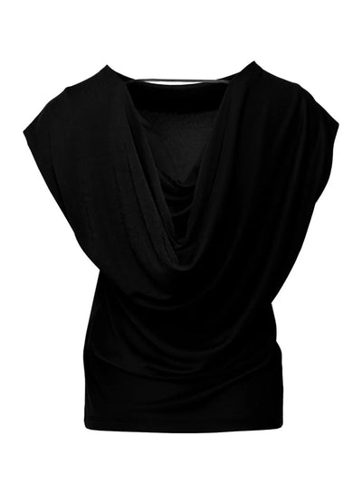 Poly Crepe Slash Drape Back Top (Black)