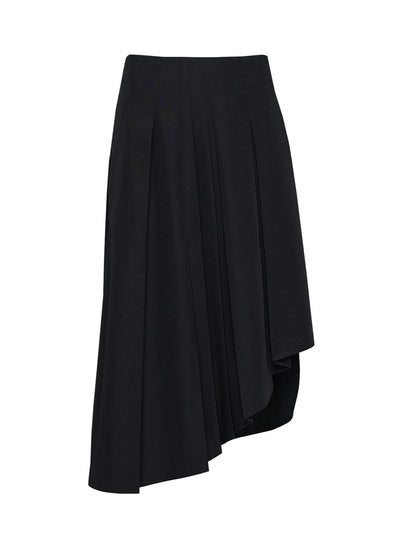 Poly Wool Taffeta Asymmetric Skirt (Black)