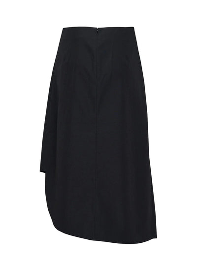 Poly Wool Taffeta Asymmetric Skirt (Black)