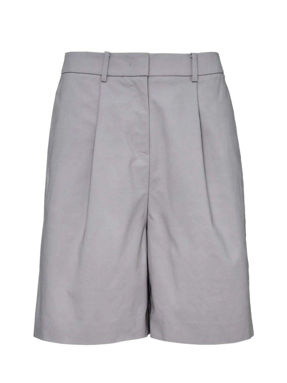 Sheen Poly Tailored Knee Length Shorts (Silver)